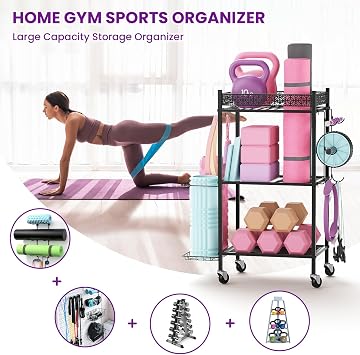 Yoga Mat Storage Rack, Home Gym Storage Rack, VOPEAK Workout Storage for Yoga Mat, Foam Roller, Gym Organizer Gym Equipment Storage for Home Exercise and Fitness Gear
