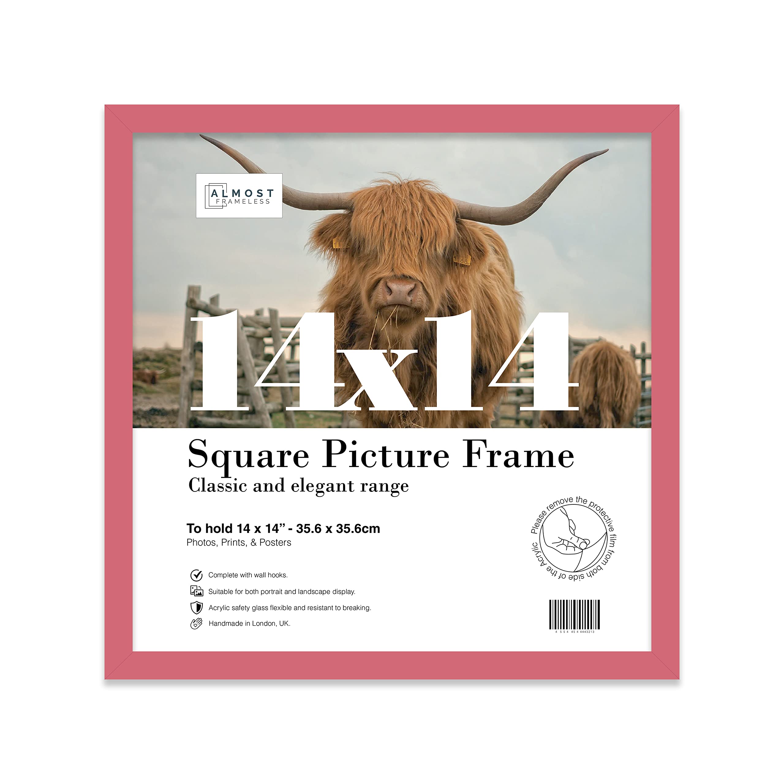 14x14 Inch Pink Square Thin Photo Frame Wall Mountable Thin Picture Frame Standard Square Photograph Size, 14" X 14"(35.6 X 35.6cm)