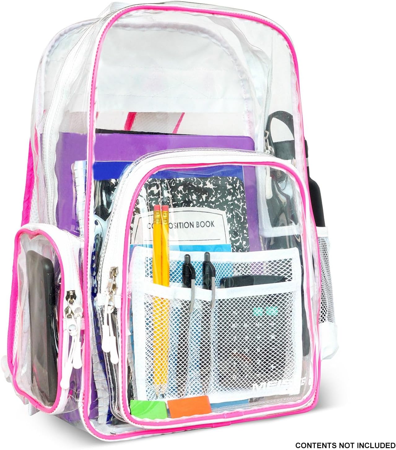 Meister All-Access Clear Backpack - Meets School & Event Security Bag Requirements - Pink/White