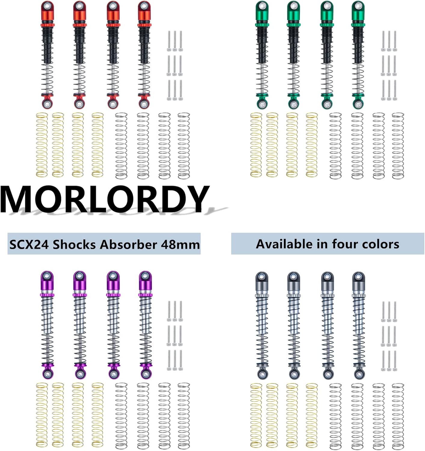 MORLORDY Aluminum Alloy 4Pcs RC Shock 48mm Ajustable Shocks Absorber Dampers for SCX24 Shocks 48mm Upgrades 1/24 RC Crawler Car Accessories, Black and Purple