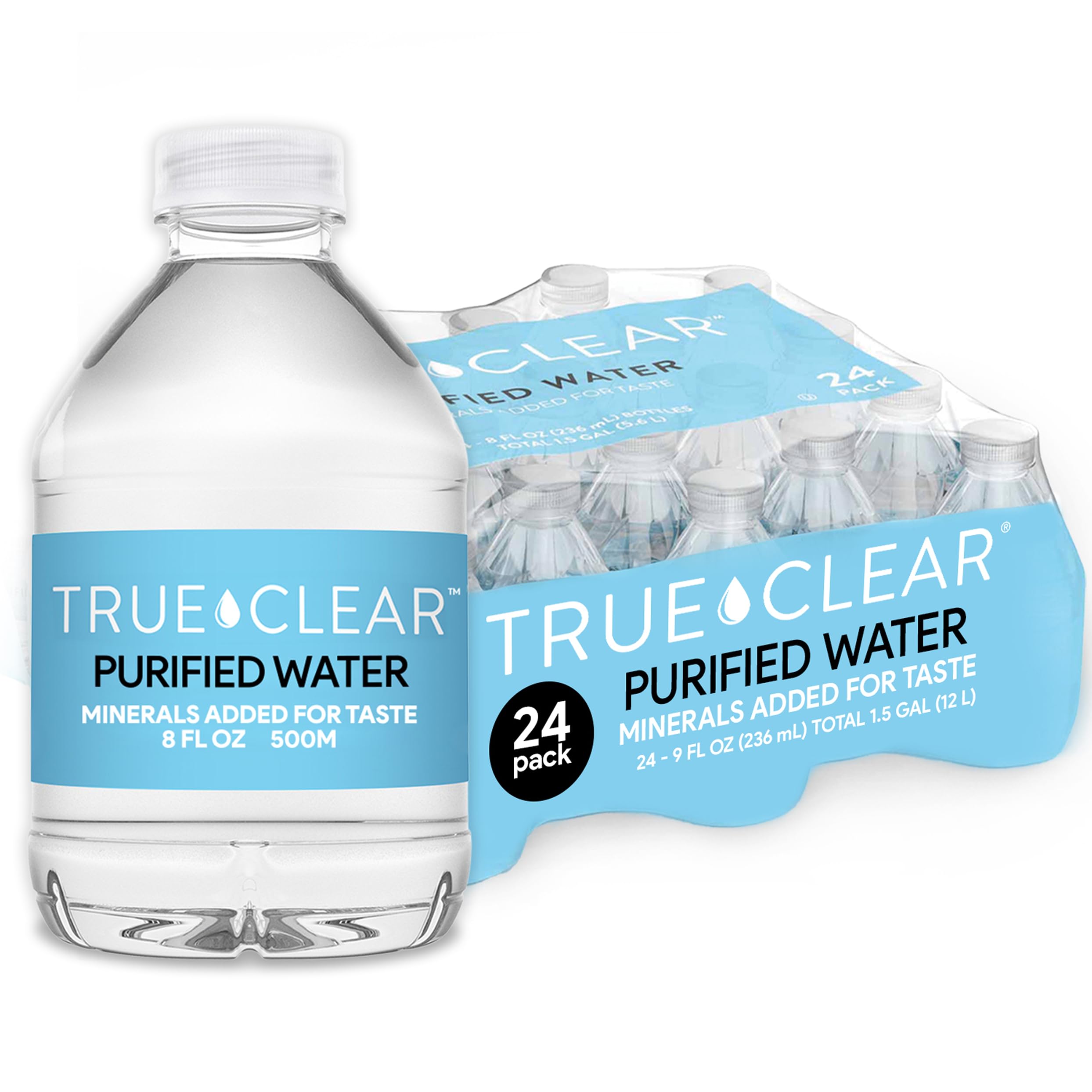 True Clear Purified Drinking Water BPA-Free Bottles Mineral Enhanced Hydration Eco-Air Recyclable Packaging 8 Fl Oz 24 Pack