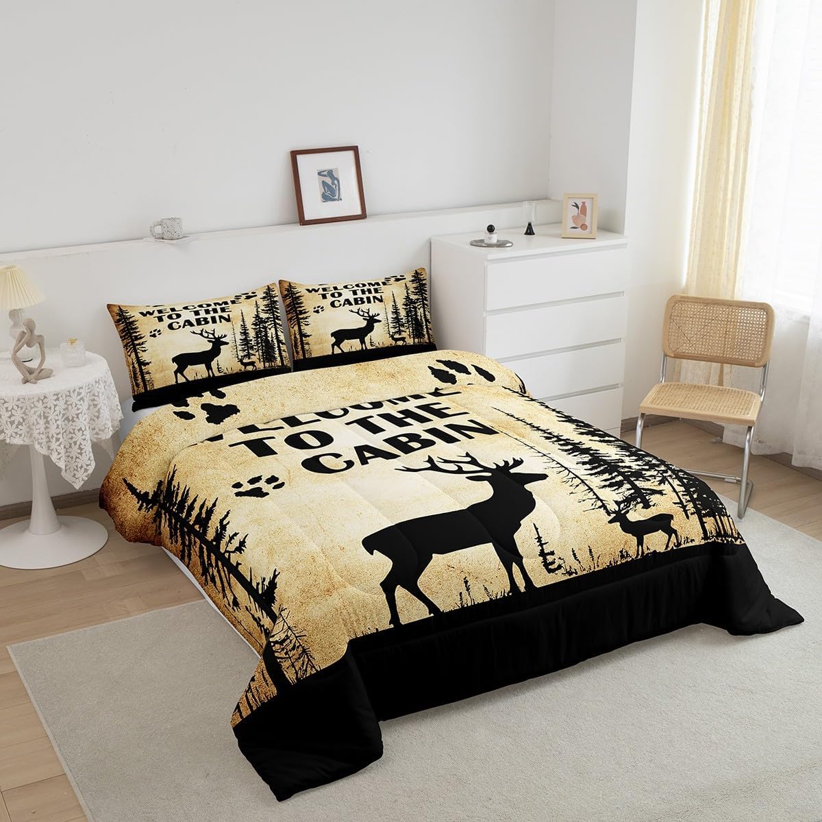 Feelyou Kids Adult Rustic Cabin Deer Comforter Set,Wildlife Hunting Animal Bedding Set Full Size,Animal Deer Comforter,Western Farmhouse Bed Set for Animal Room Decor