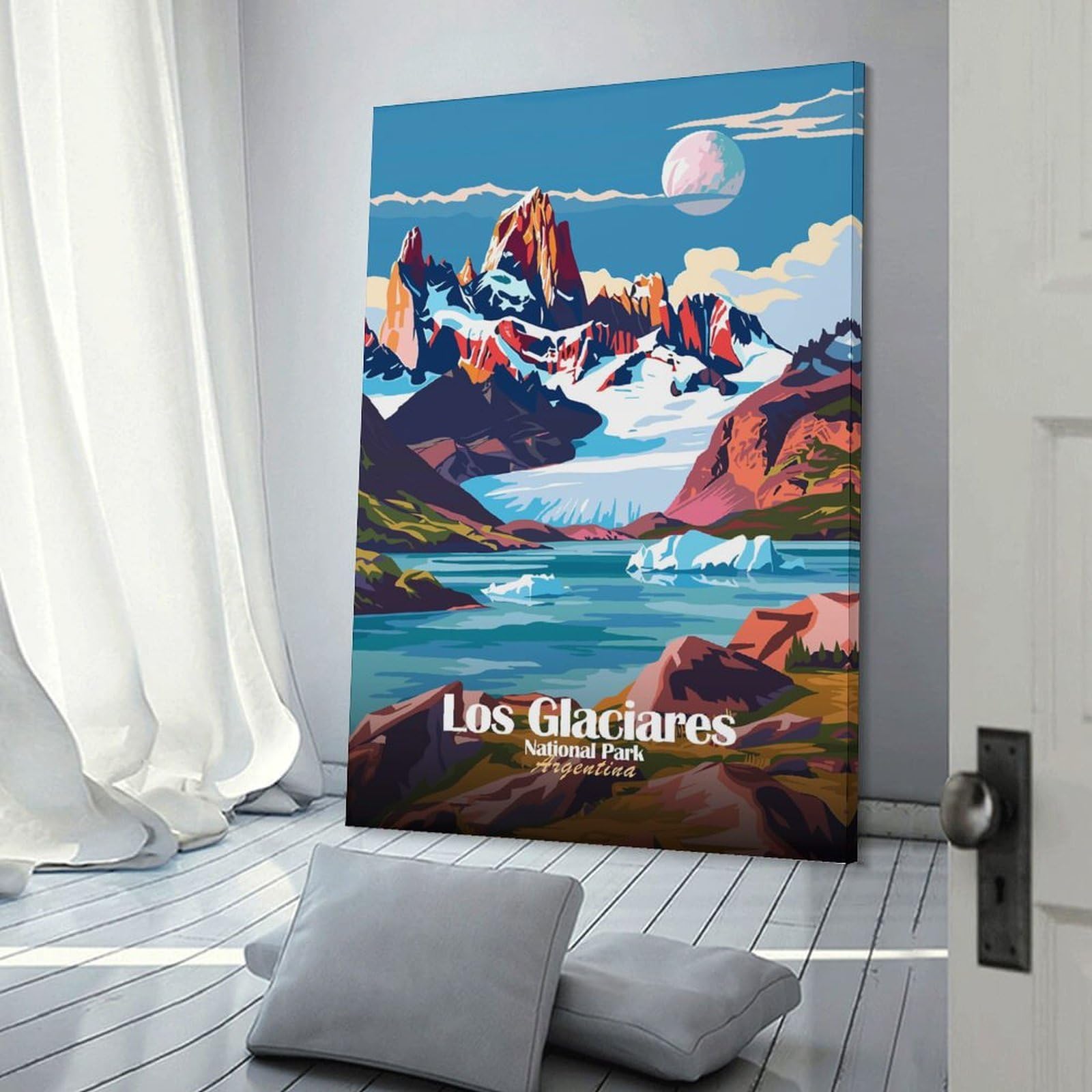 Junmoney Canvas Wall Art Los Glaciares National Park Argentina, 20x30inch(50x75cm), for Corridors, Hallways Or Apartment Entries, Decorative Canvas Styling for Entry Areas