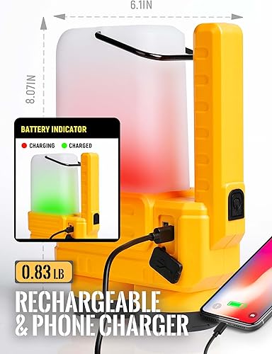 Miniatura 6 de Linterna LED recargable para campamento, linterna regulable con gancho, foco impermeable para emergencias de huracanes, al aire libre, senderismo y