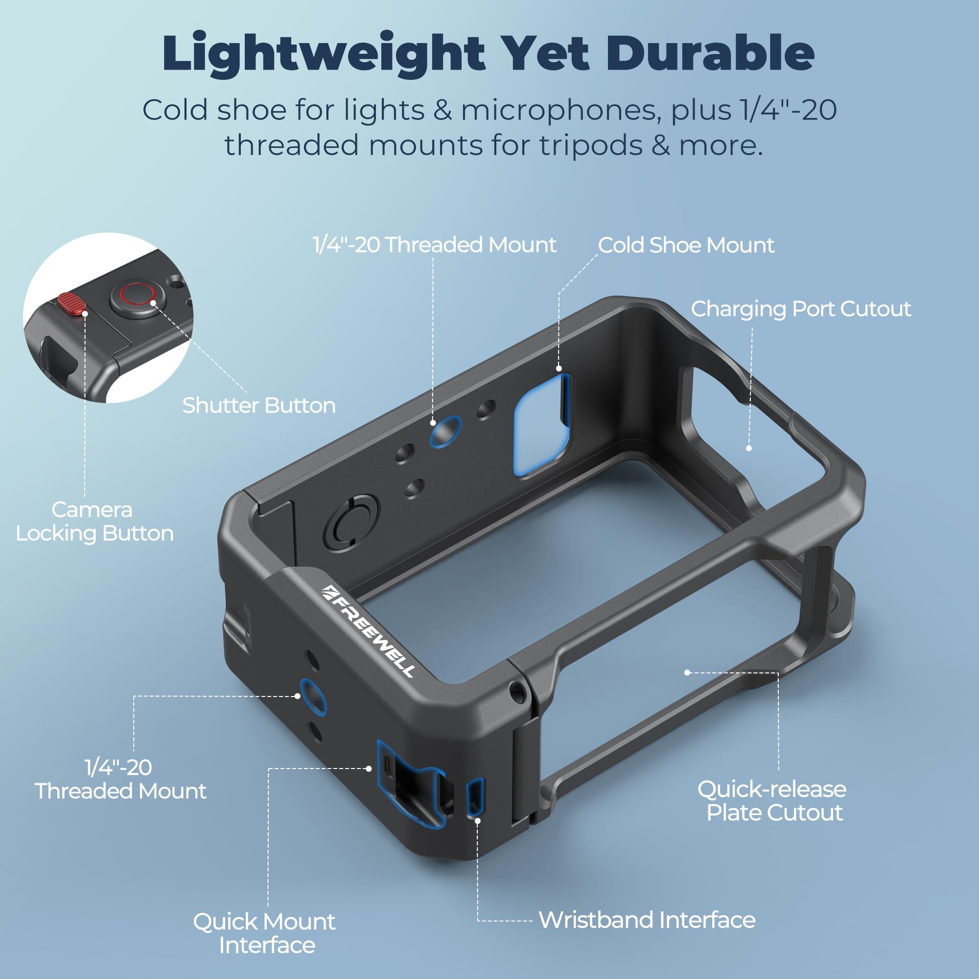 Freewell Creator Pro Cage pour DJI Osmo Action 6 avec poignée Xplorer | Quick Connect Mount, Cold Shoe, 0,25"-20 Thread + ALAI Trou de positionnement, Antichoc Aluminium Rig Kit