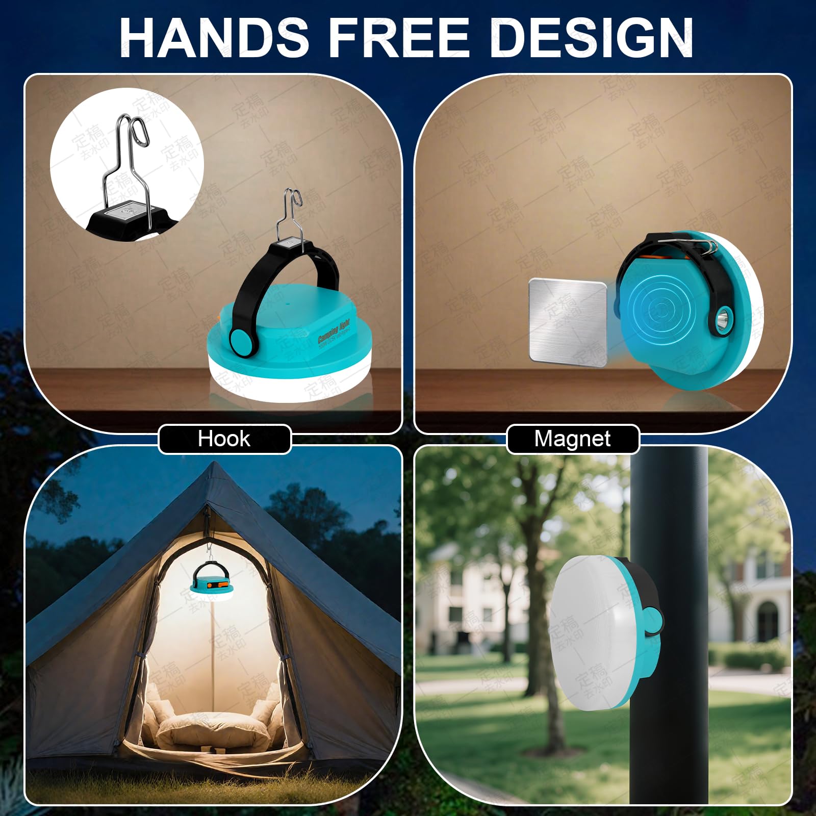 Luci da campeggio ricaricabili, 100 W 6000 mAh, lanterna da campeggio a LED per interruzioni di corrente, luce impermeabile per tenda di emergenza per campeggio con gancio magnetico, power bank e