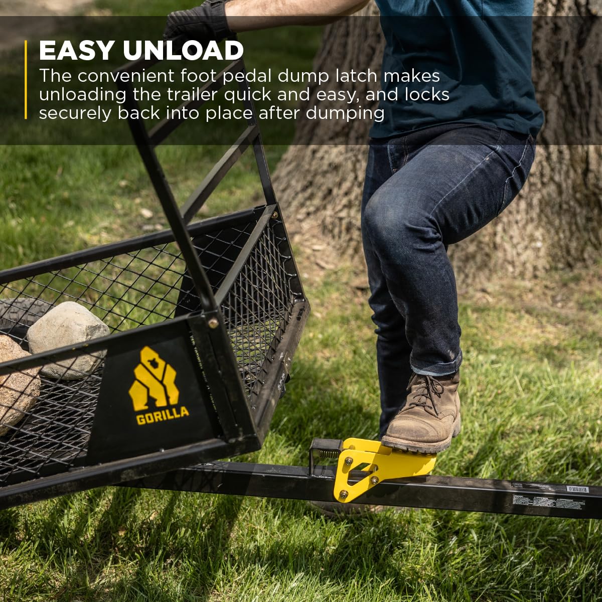 Gorilla Carts Heavy-Duty ATV Trailer, 25 Cu Ft Large Bed, 1400 lb Load Capacity, Black – Towable Steel Utility Dump Cart with 3-in-1 Tailgate and Removable Sides for Farm, Yard & Outdoor Hauling Work