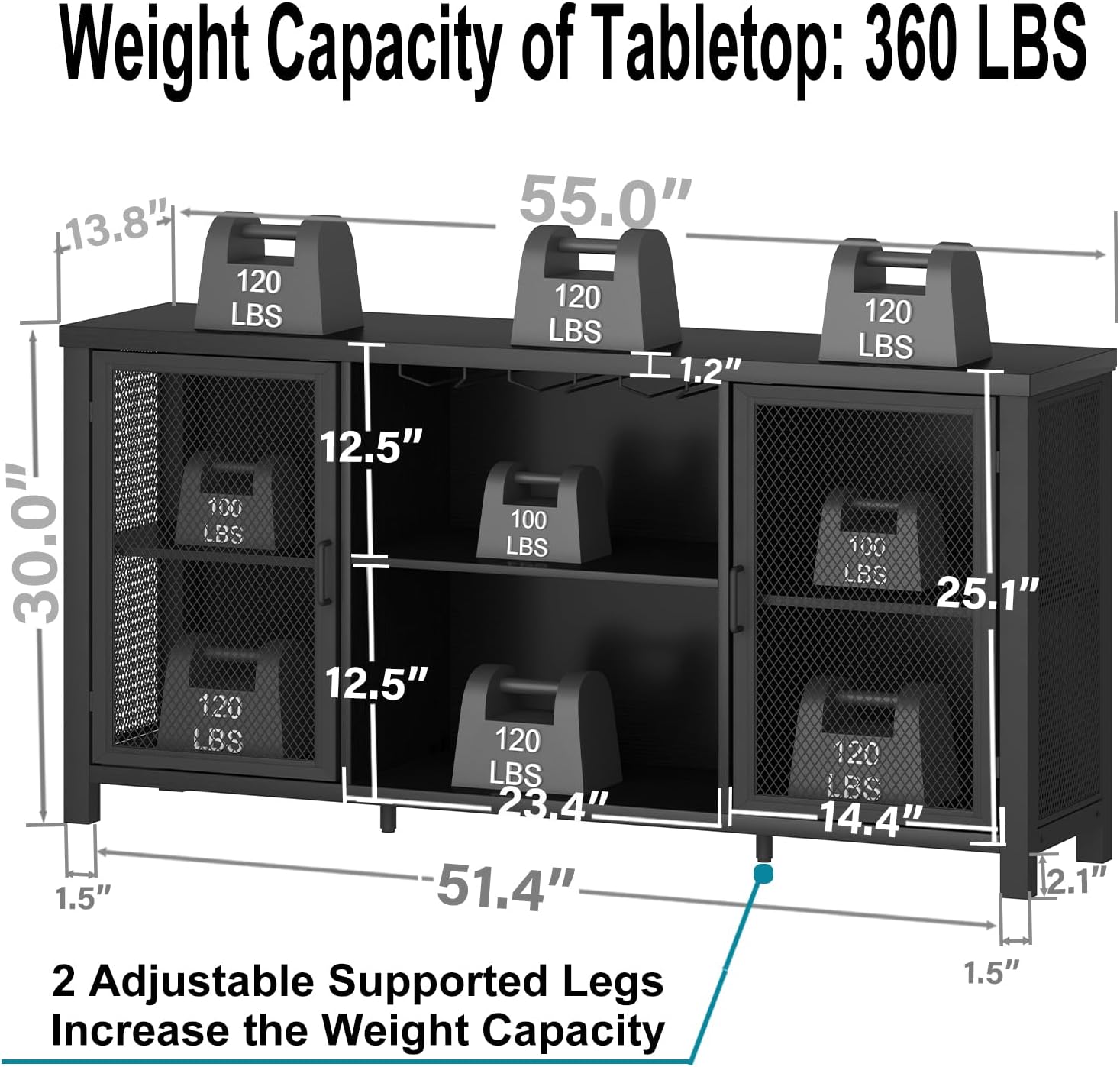 Launica Black Wine Bar Cabinet, Coffee Bar Cabinet with Storage, Farmhouse Kitchen Buffet Cabinets with Rack for Liquor Coffee, Industrial Wine Cabinets for Home Living Dining Room, Black Oak, 55 in