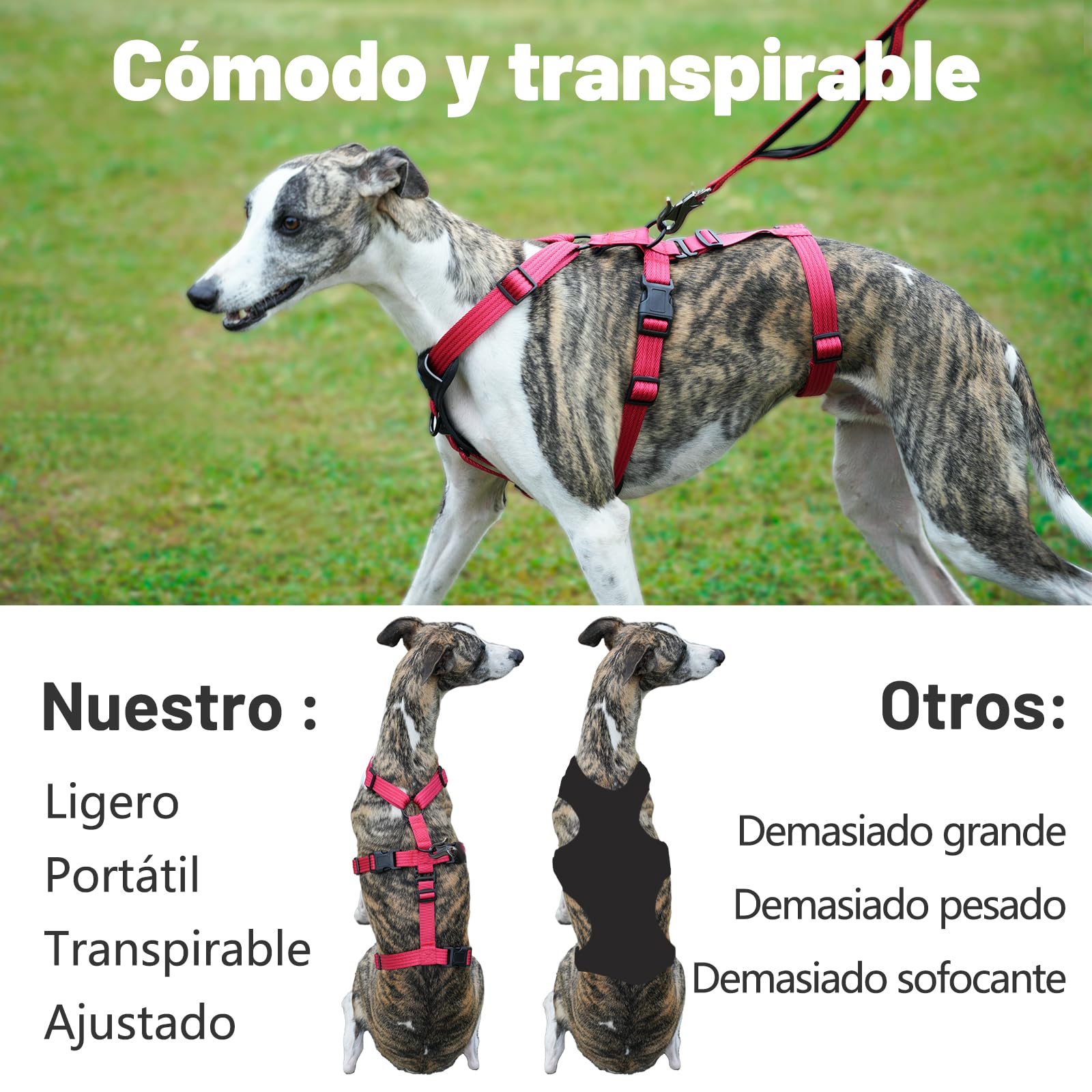 Arnes Antiescape Perro, Arnes Antitirones Perro, Arnes Perro Pequeño, Ajustable, Duradero, Transpirable, Sin Estrangulamiento, Entrenamiento y Paseo al Aire Libre (Rojo Rosa, S)