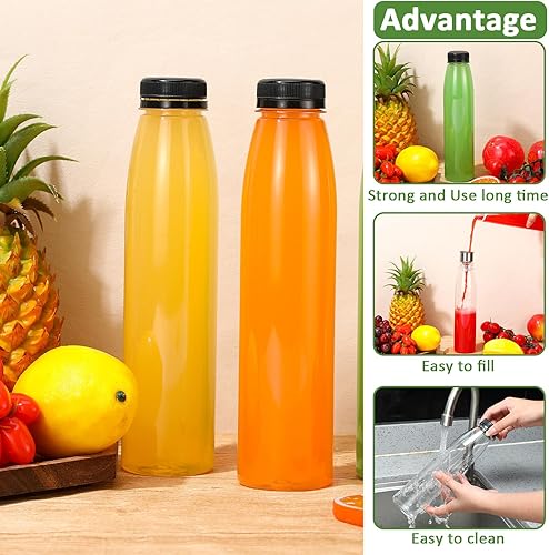 Miniatura 4 de Tanlade 100 botellas de plástico para jugos con tapas, contenedor de bebidas para refrigerador con tapa, botellas transparentes reutilizables para