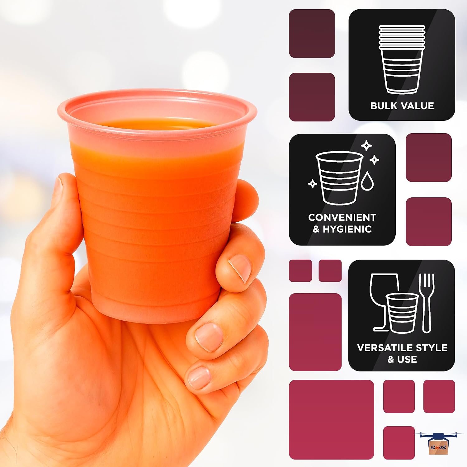EZGOODZ Dusty Rose Plastic Cups for Party, 5 oz. Pack of 1000 Small Disposable Cup for Water. Durable Mouth Rinse Cups for Kids and Adults. Double-Coating Water Cup with Rolled Lip