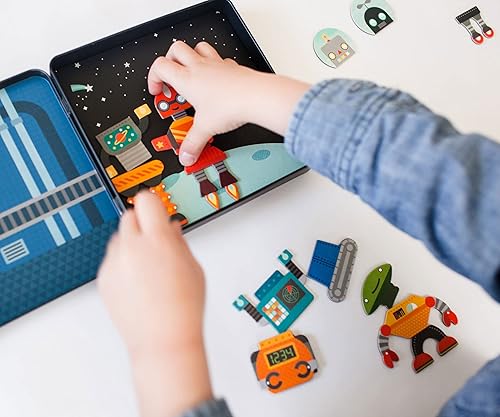 Miniatura 5 de Petit Collage Juego magnético, Robot Remix – Mesa de juego magnética para mezclar y combinar, ideal para mayores de 3 años, incluye 2 escenas