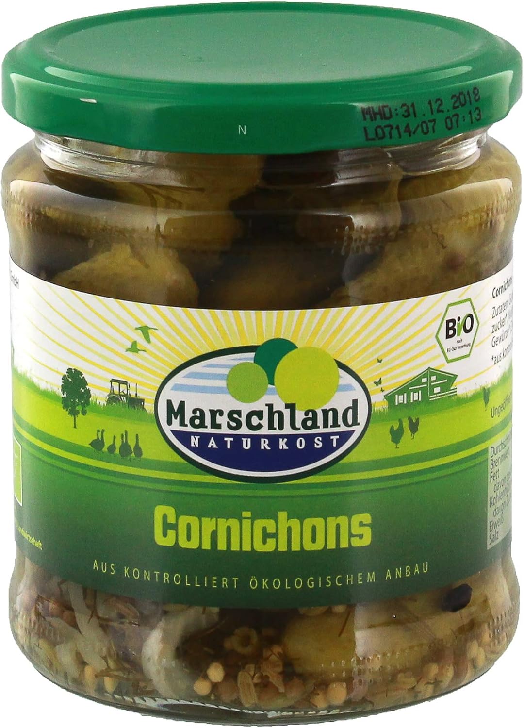 MARSCHLAND - PEPINILLOS AGRIDULCES (CORNICHONS) 330g BIO