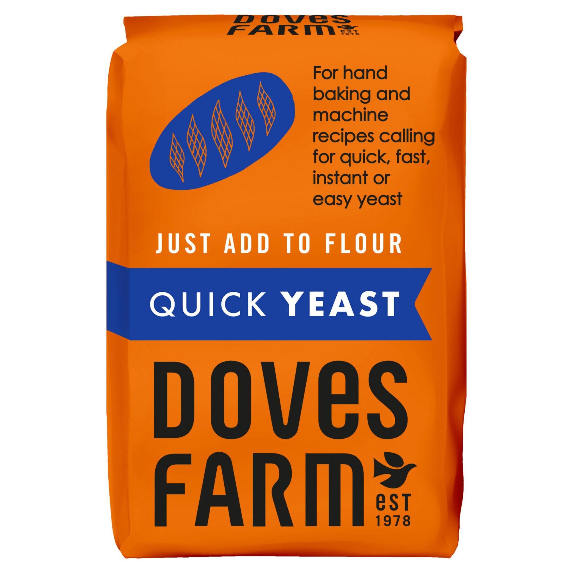 Doves Farm Quick Yeast 4.41 oz (125g) - Fast Acting Gluten Free Yeast for Baking Bread, Pizza Dough, Rolls | For Hand Baking and Bread Machine | Quick, Fast, Instant, Rapid Rise Leavening Agent