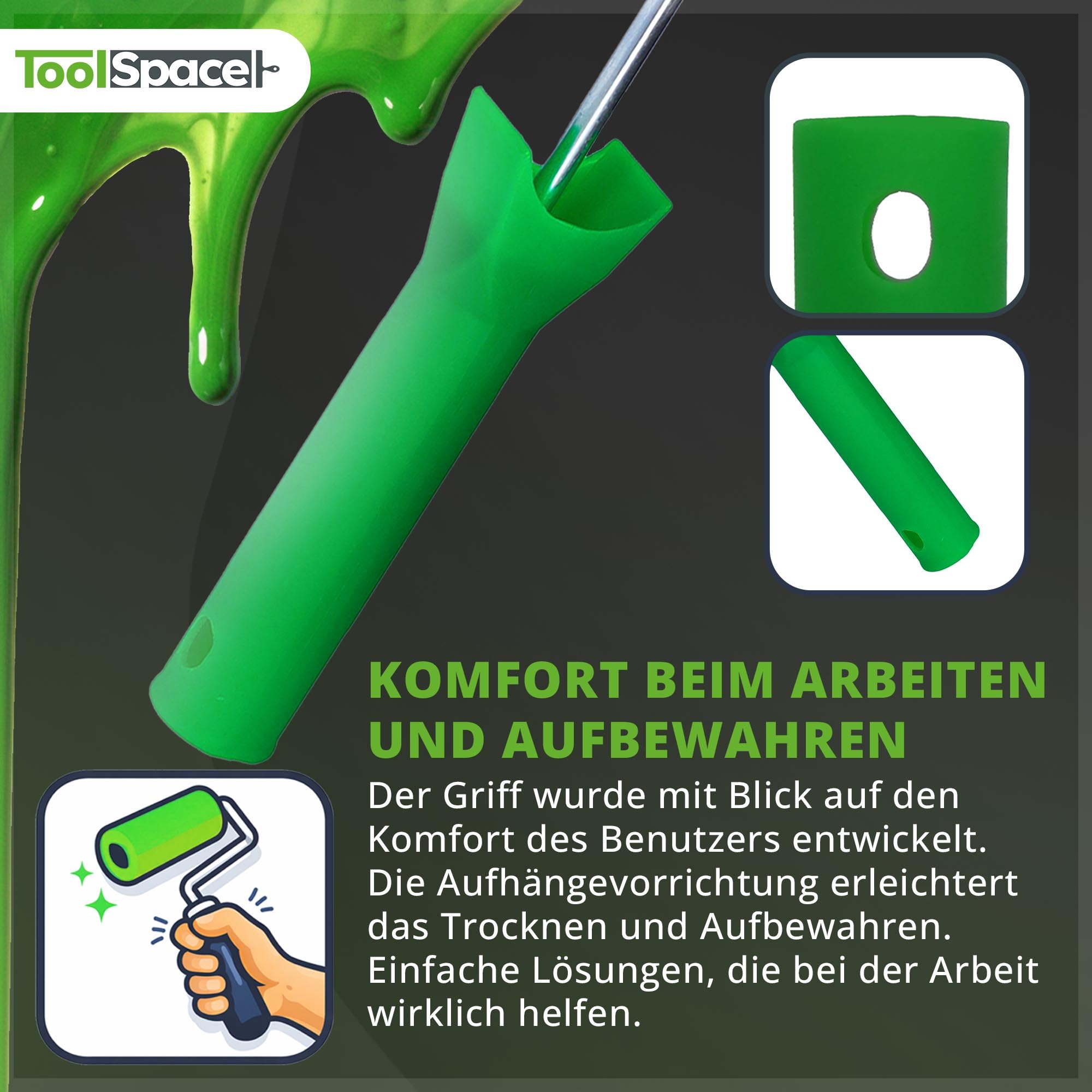 ToolSpace Eckenroller Wandfarbe Eckroller Farbroller Malerrolle für Ecken