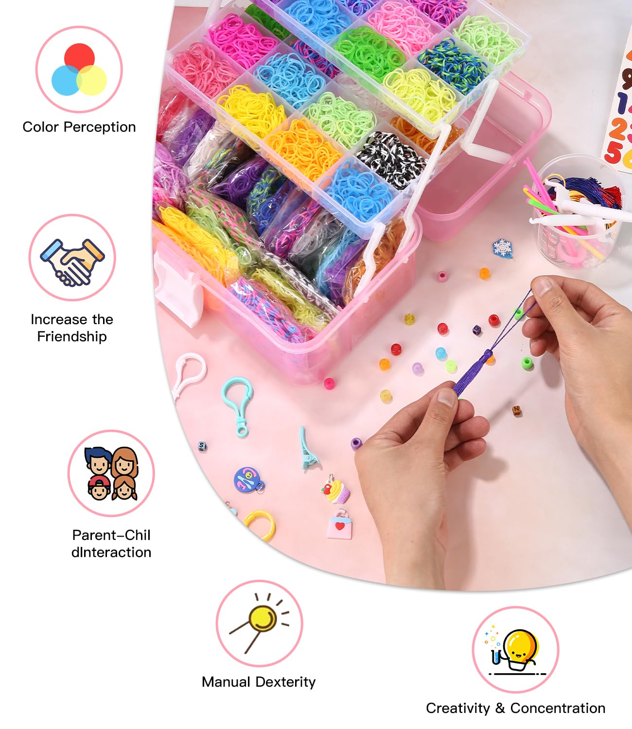 Zaxiva 17500+ Pcs Elastici per Braccialetti, 28 Colori Kit Braccialetti Fai Da Te Bambina Elastici di Gomma Bracciale Giochi Con Scatola a Tre Strati, Regali per Bambini di età Superiore ai 6 Anni