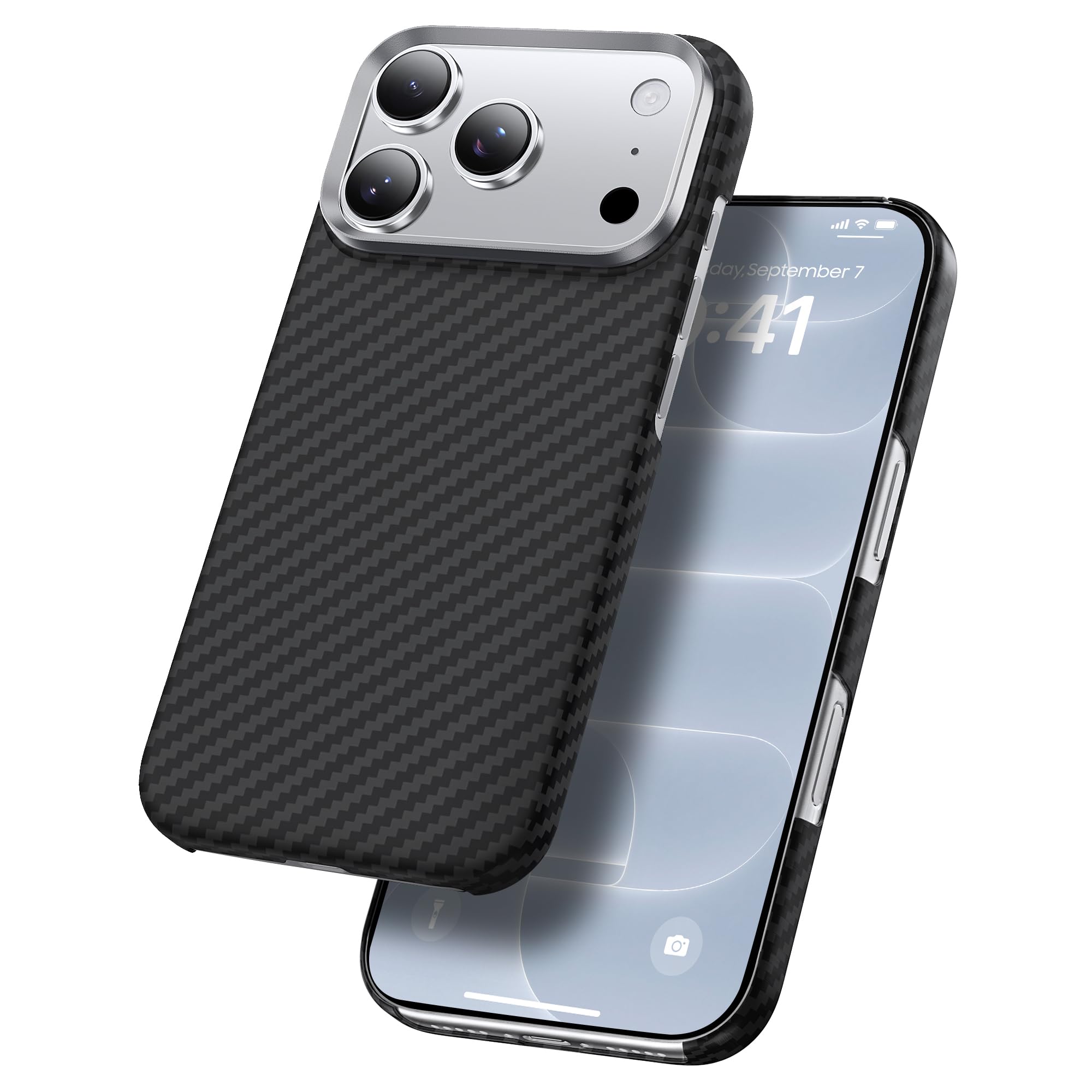 GESIHOPY Aramid Fiber for iPhone 18 Pro Case Black/Grey(Twill)