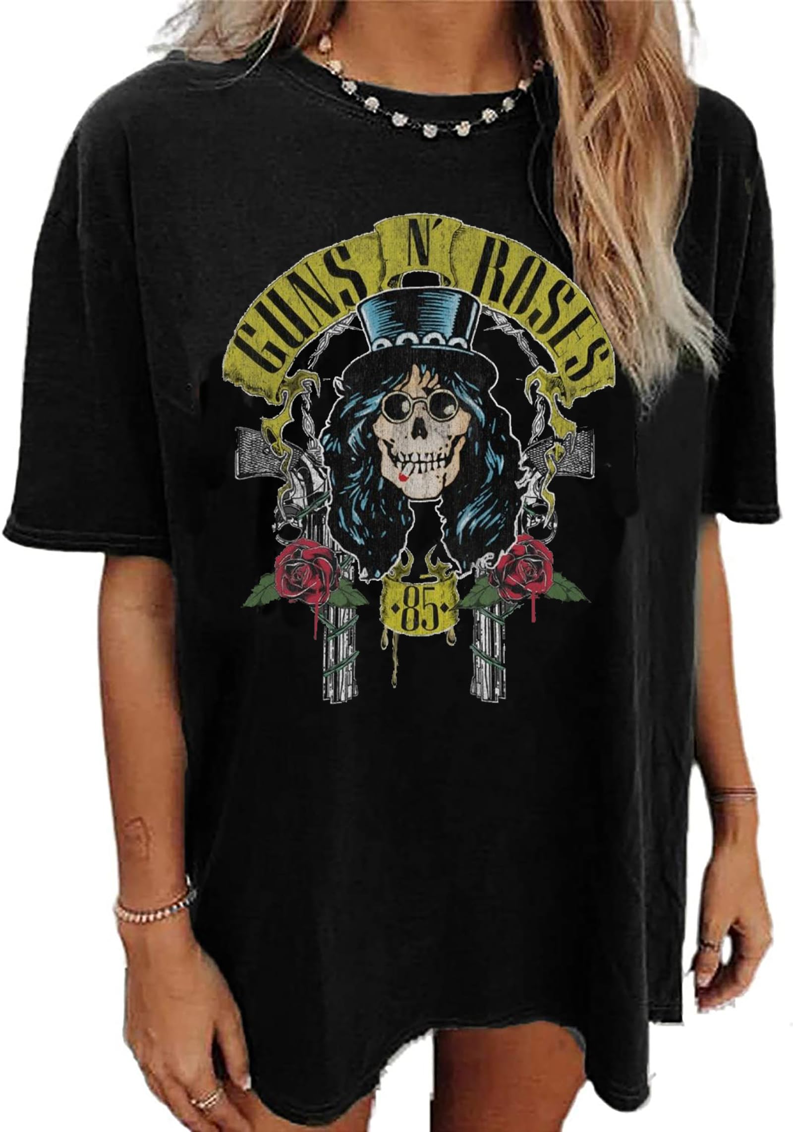 Bomytaoguns N Rose Oversized Graphic Tee For Women Rock Band
