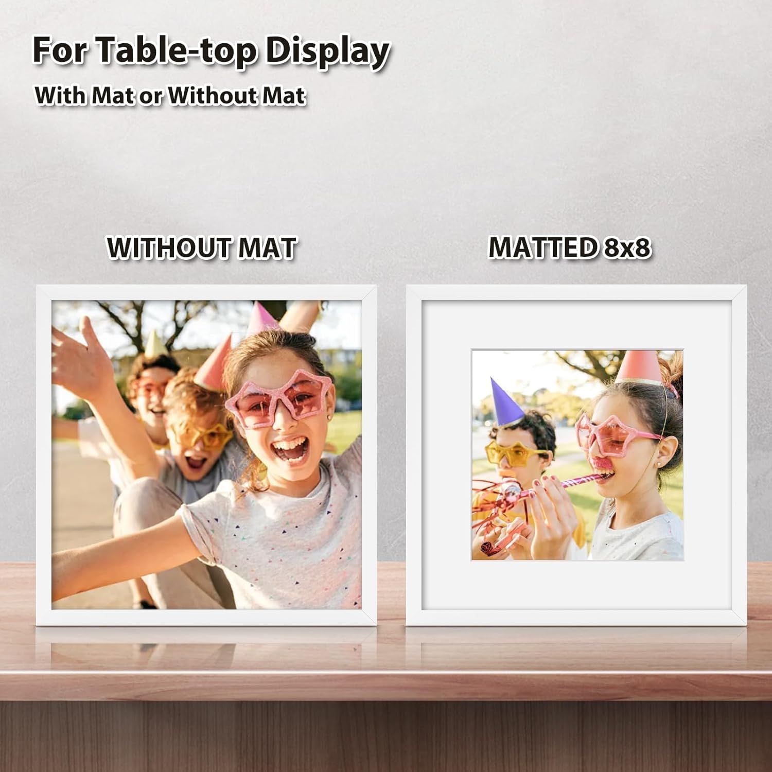 KINLINK 12x12 Frame Set of 9, Wooden 12 by 12 Square Picture Frames with Plexiglass for Picture 8x8 with Mat or 12x12 without Mat Art Collage for Wall Gallery and Tabletop Display, 12 x 12 Frame White