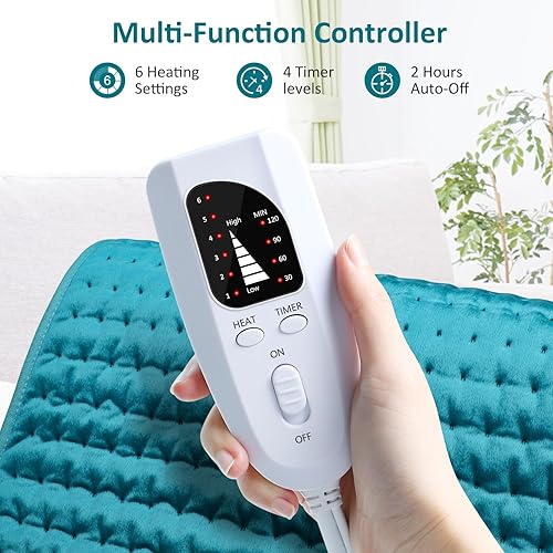 Miniatura 3 de Almohadilla térmica eléctrica para alivio del dolor de espaldahombrocuellorodillapierna, 6 ajustes de calentamiento rápido, apagado automático,