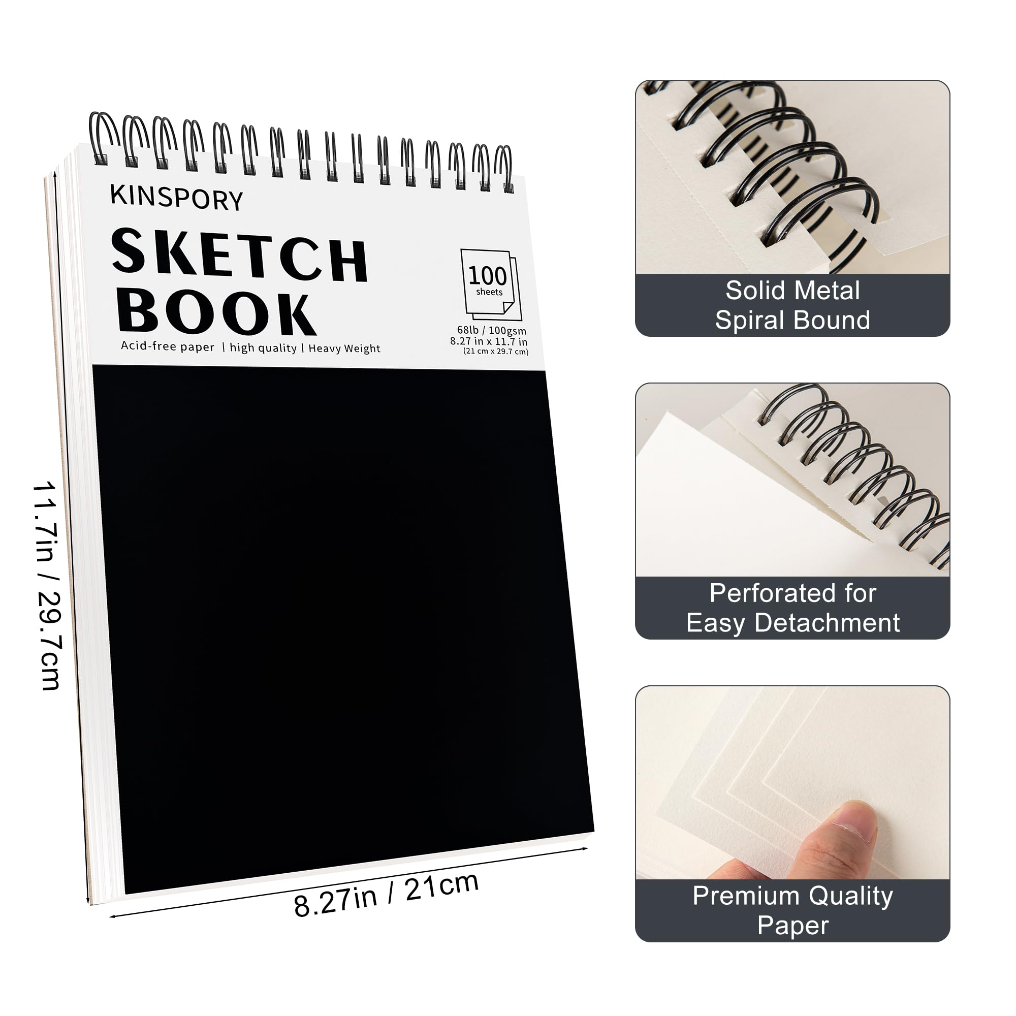 KINSPORY Sketchbook A4, Sketch Pad, 21 x 29.7cm, 200 Pages (100 Sheets) 100gsm Acid-Free Art Drawing Pad - Image 2