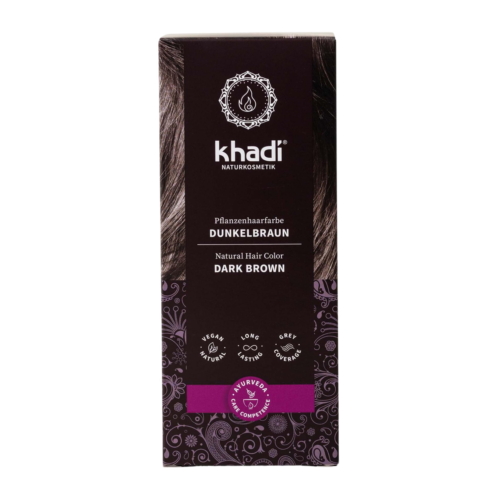 khadi DUNKELBRAUN Pflanzenhaarfarbe - Haarfarbe für tiefes, glänzendes Dunkelbraun bis kräftiges Schwarzbraun - 100% pflanzlich & natürlich - 100g