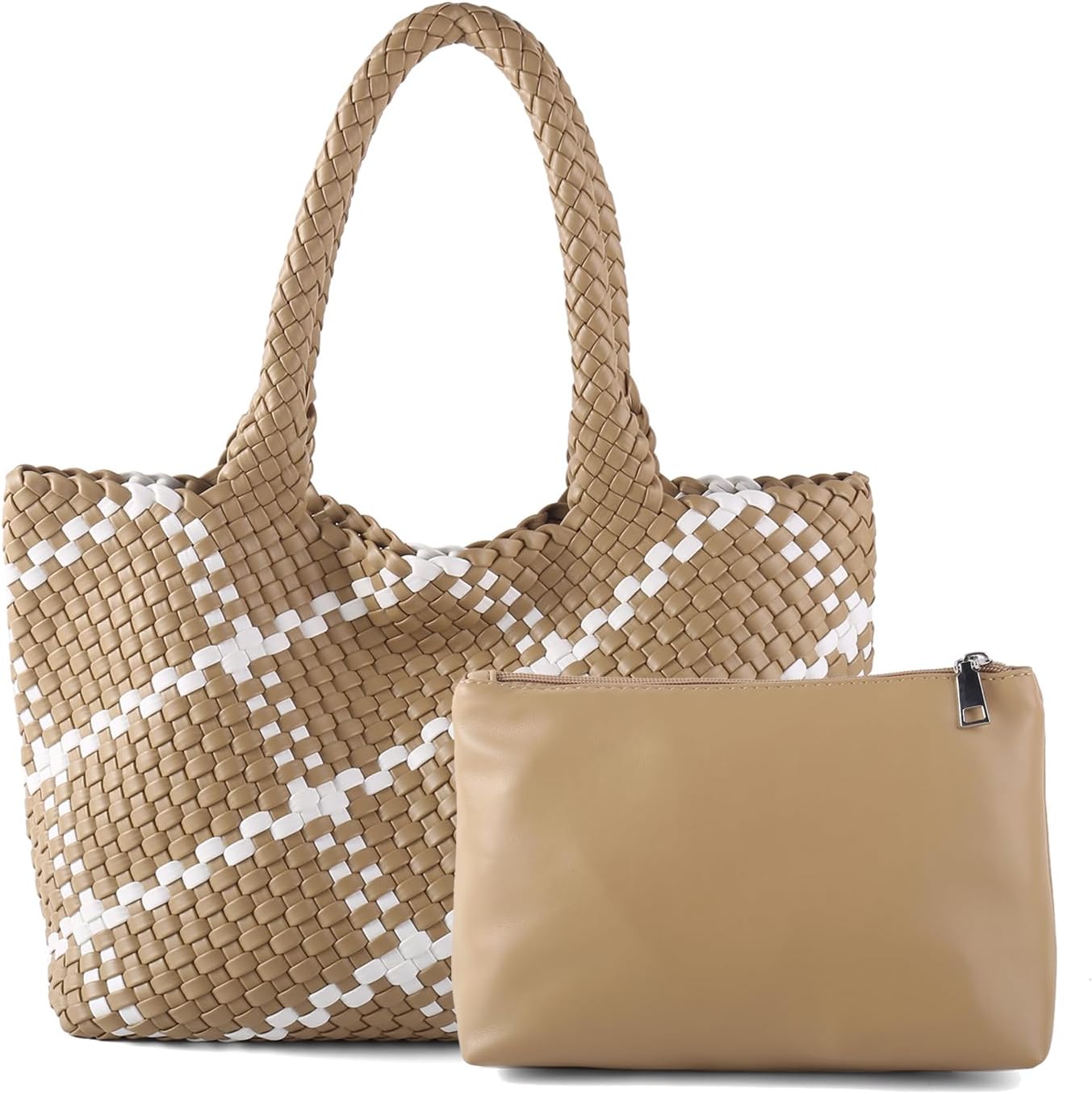 Woven Tote Bag Womens Purse Vegan Leather Shoulder Handbags Fashion Summer Beach Tote Bags Large Travel Totes Apricot-w