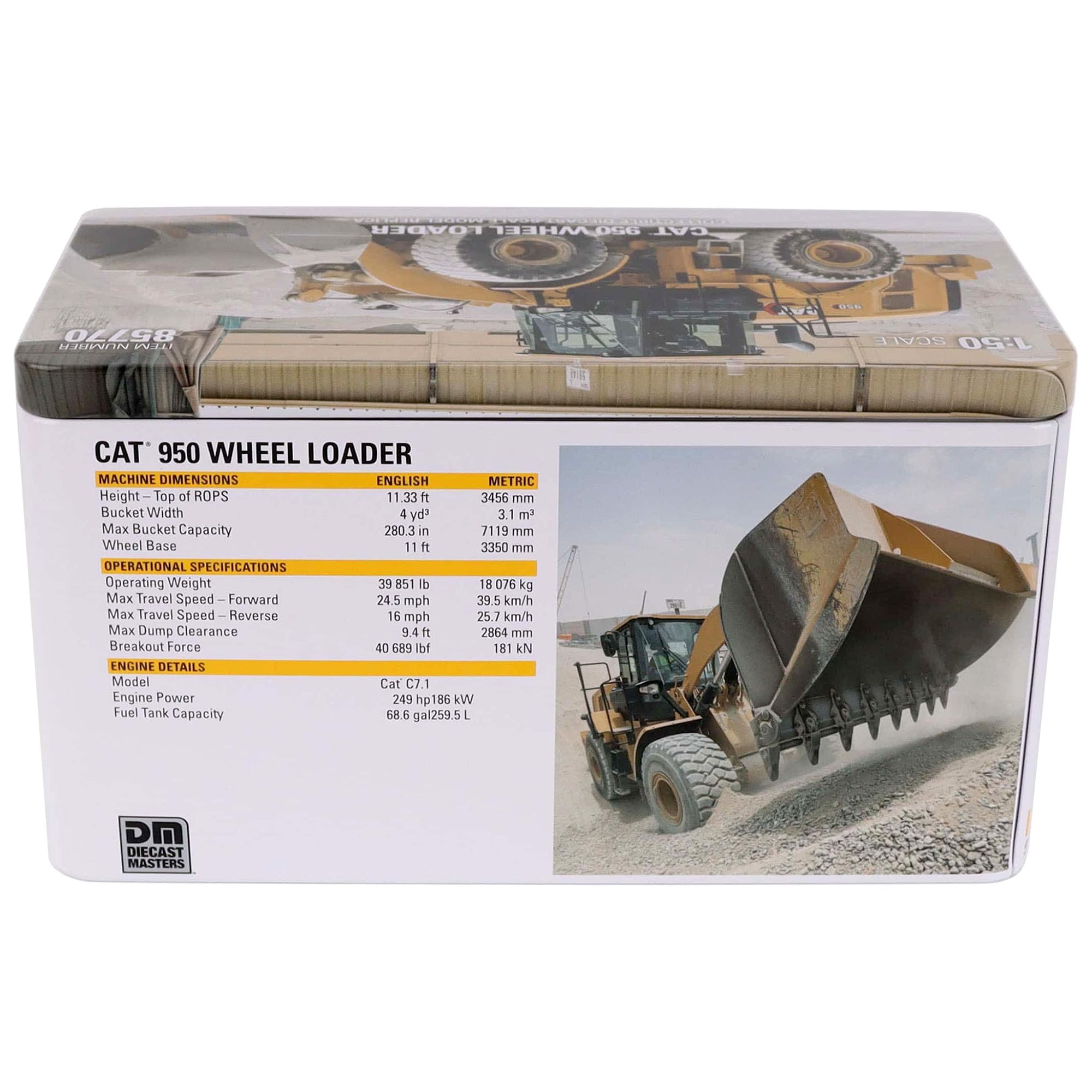 Diecast Masters 1:50 Scale Model Cat 950 Wheel Loader, 85770 | In Blechdose, detailgetreuer CAT Radlader, ab 14 Jahren, für Sammler geeignet, 85770