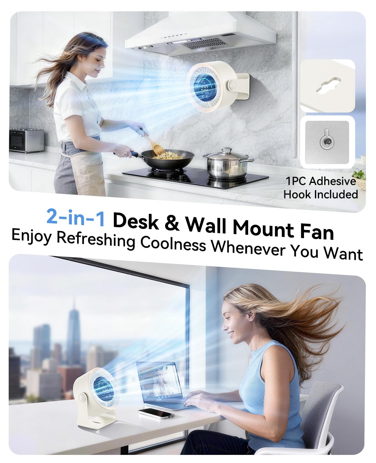DIGIX Ventilateur de bureau USB rechargeable, 100 vitesses, jusqu'à 17 heures d'autonomie, écran LED intelligent, petit ventilateur de bureau ultra silencieux, ventilateur de table pour chambre à