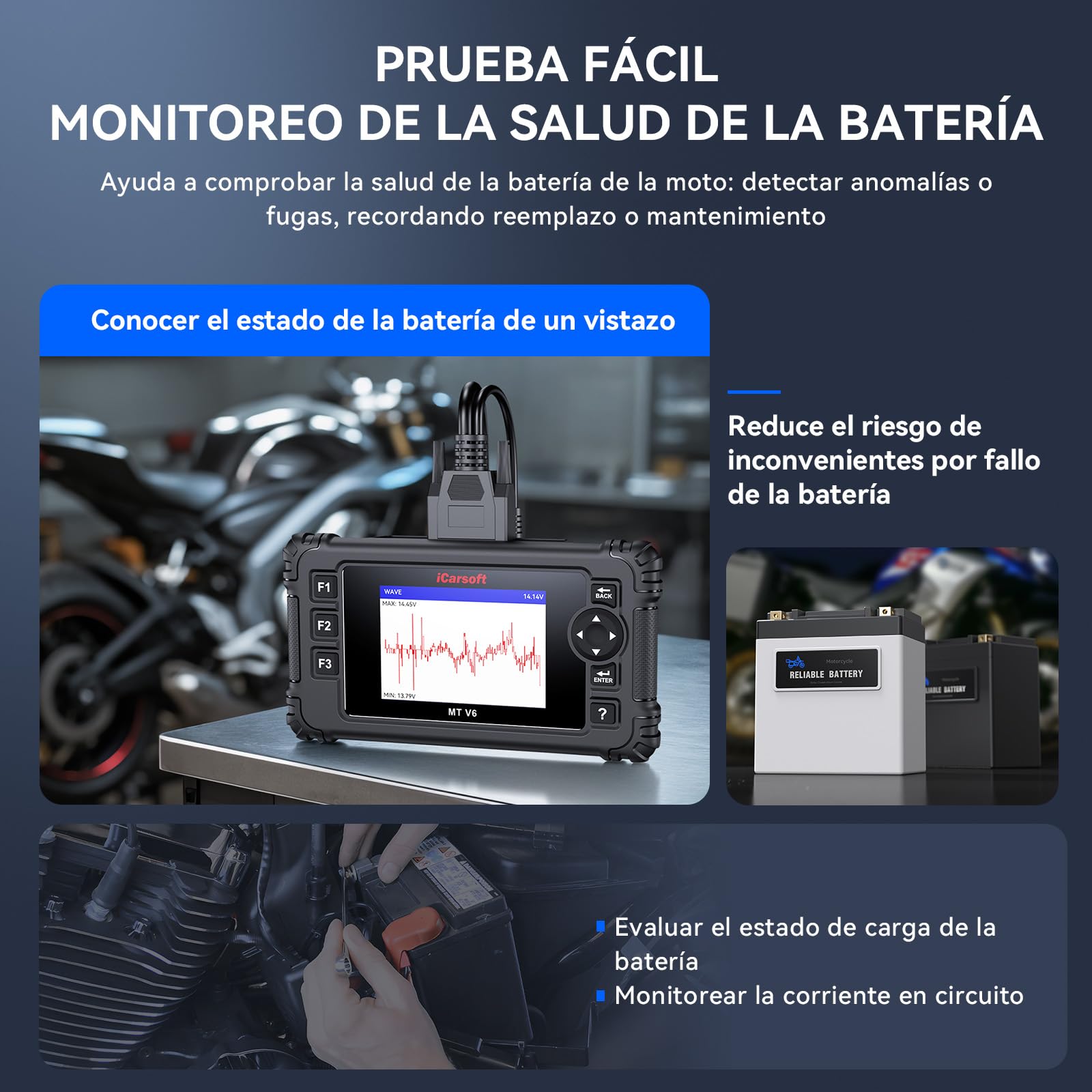iCarsoft MT V6 para B.M.W Motocicletas, Herramienta Diagnóstico Bidireccional para B.M.W Moto, Lector de Códigos para Moto Completo de Sistemas, OBD2 Escáner con 115 Funciones de Servicio