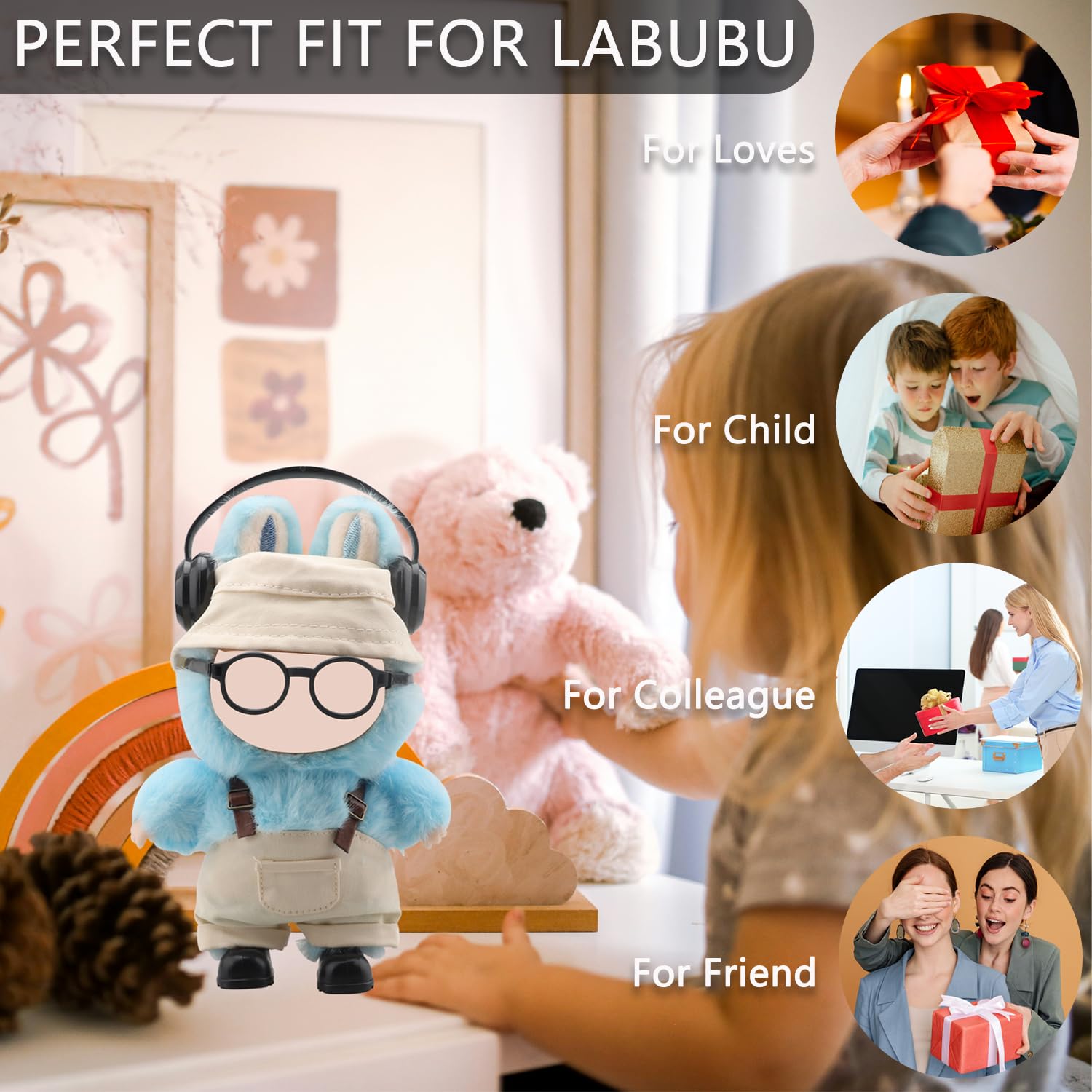 Doll Clothers for Labubu Doll Outfits Set for 17cm Labubu, Pop Style Costumes Accessories for Labubu Dolls Figures (Beige - Image 4