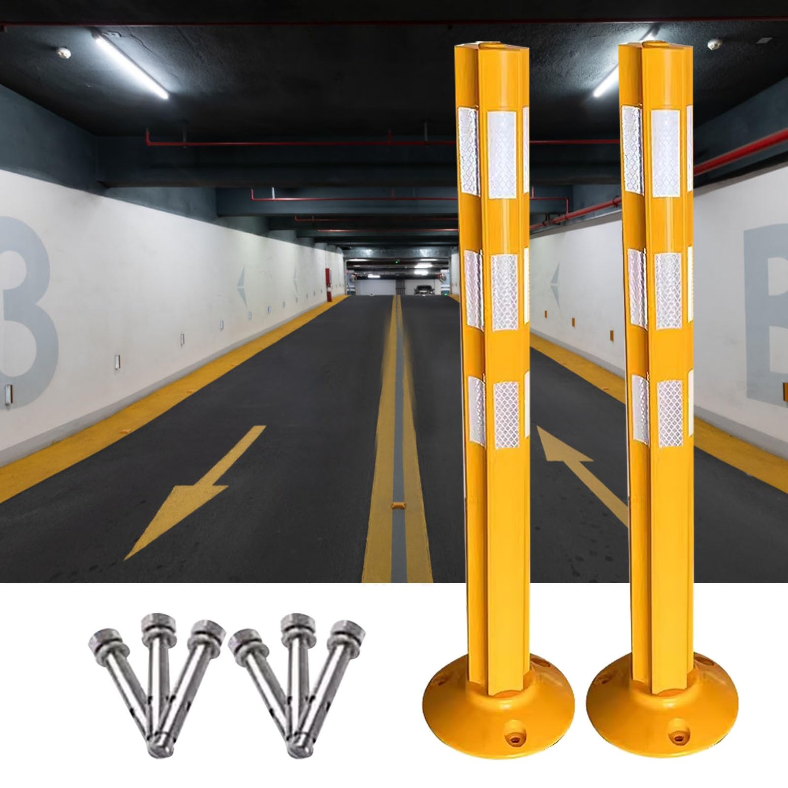 GTHTUHFD 2Pcs Traffic Delineator Post Channelizer Cone Safety Bollard Posts For Garage Lot,Visibility Parking Barrier Post Traffic Bollard,Tpu Flexible Driveway Pole For Road