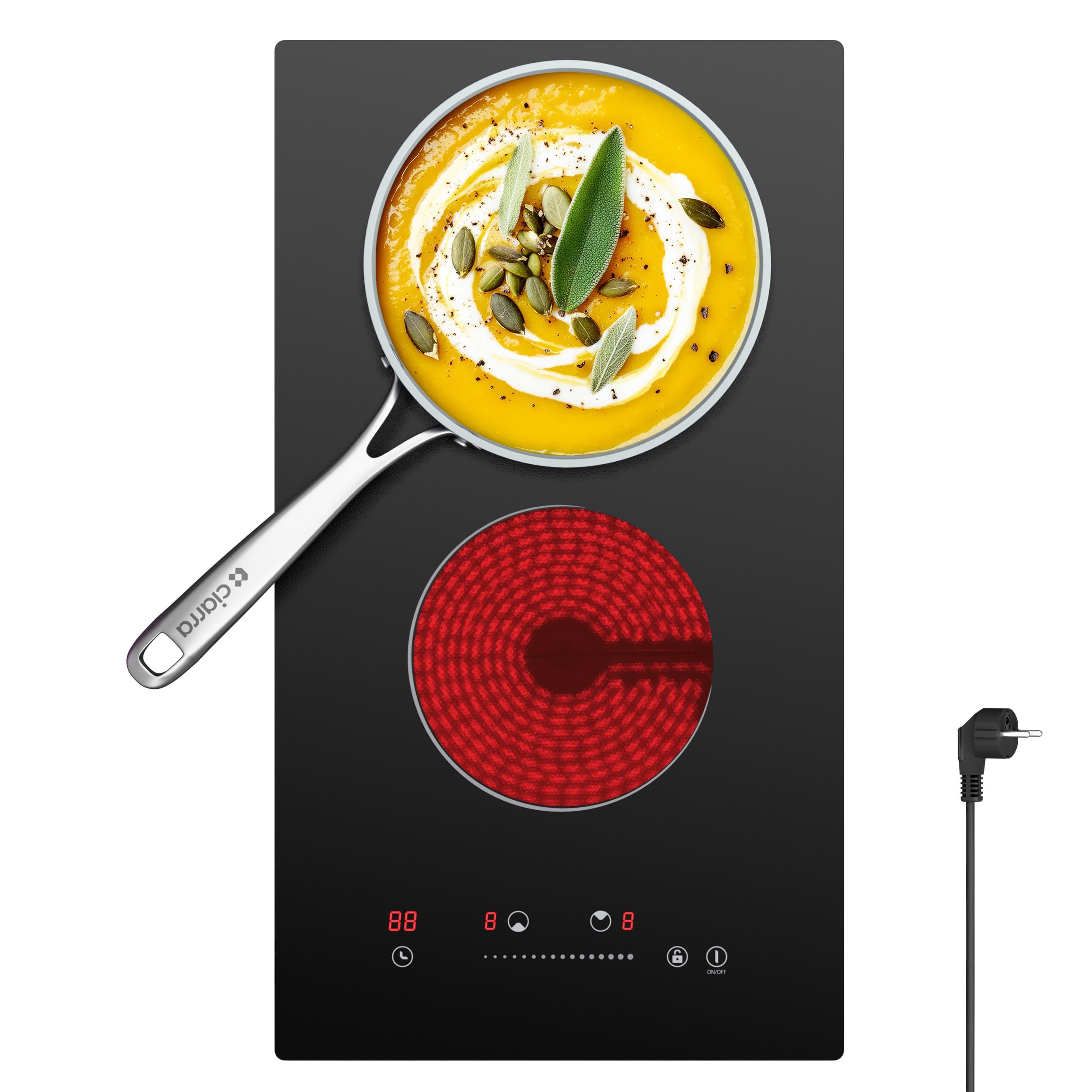 Plaque Vitrocéramique 2 Feux 3000W Encastrable 30CM 9 Niveaux Puissance Minuteur Verrou Sécurité