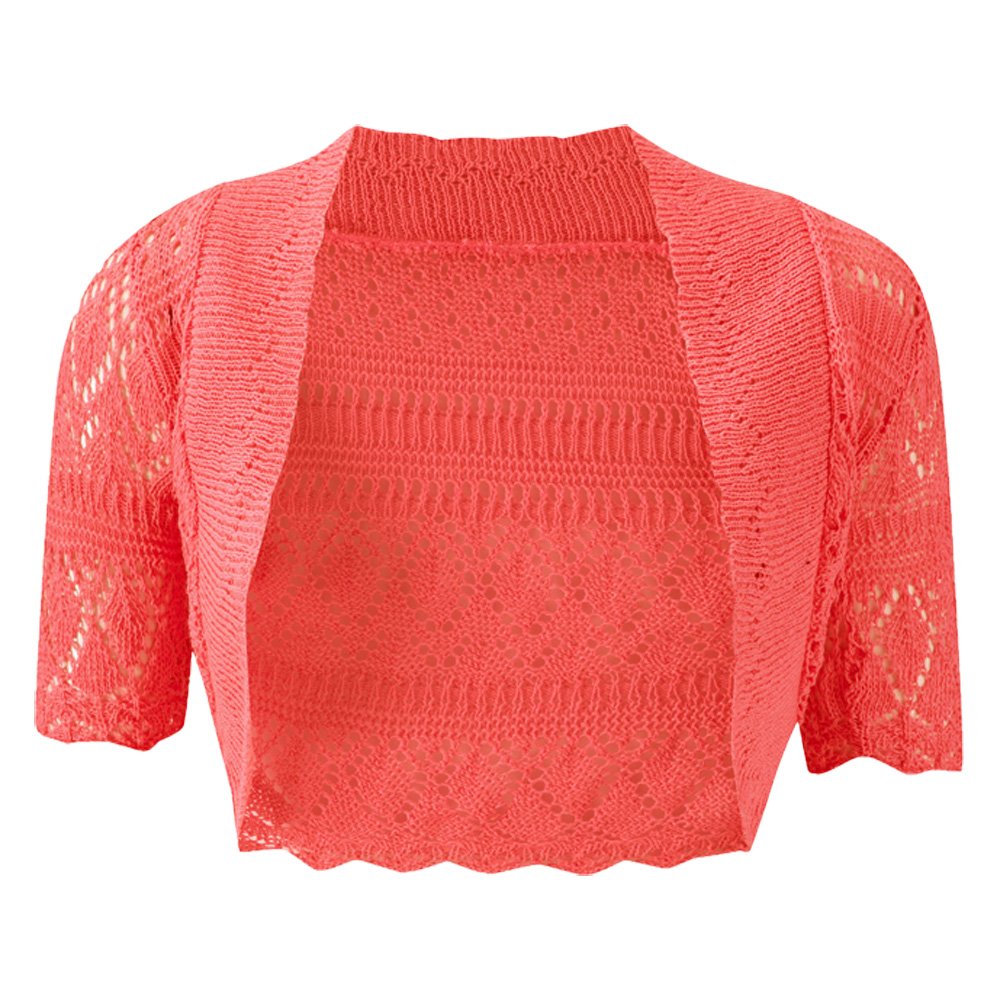 Doll-Up Women's Coral New Knitted Bolero Short Sleeve Cardigan Crochet Shrug (Medium(Uk12-14)(Us8-10)(Eu40-42), )