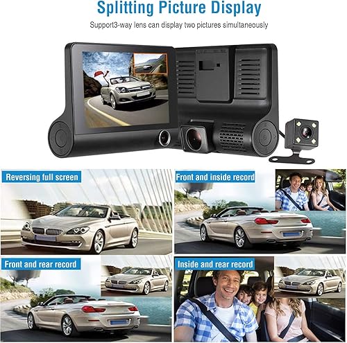 Miniatura 3 de iMountek Cámara de tablero 1080P 4 pulgadas pantalla táctil 3 canales cámara frontal interior y trasera 140 HD gran angular vehículo conducción