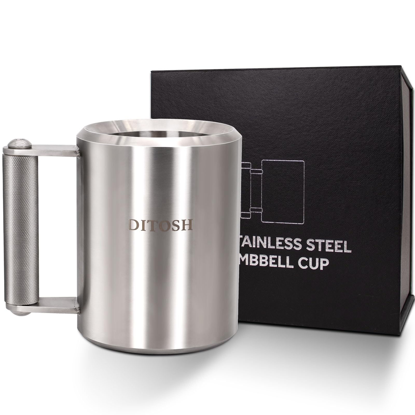 DITOSH 10kg/22lb Heavy Coffee Mug Challenge 304 Stainless Steel Dumbbell Cups Silver Overweight Sports Water Cup for Fitness Training Arm Strength Prank Gift Home Gym Workout Equipment 400ml/13.5oz — image 1