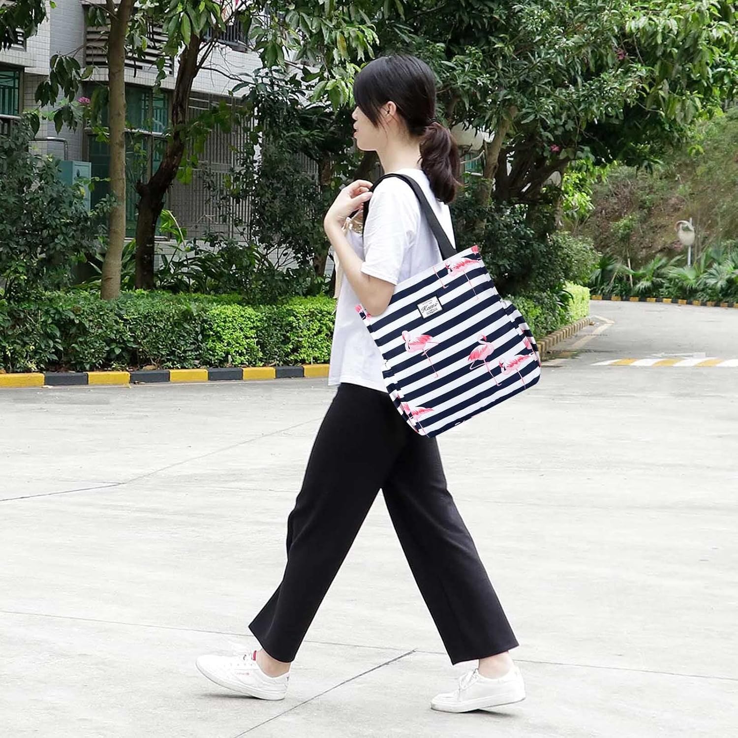 KAMO Floral Tote Bag - Waterproof Lightweight Handbags Travel Shoulder Bag for Hiking Yoga Gym Swimming Travel Beach image 2
