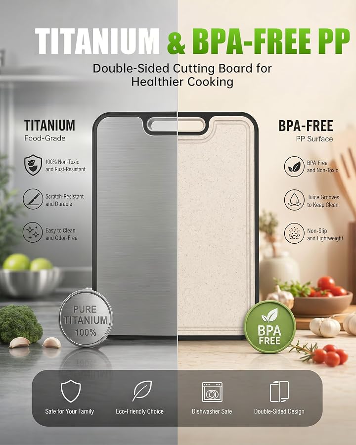 Washour Non Toxic Titanium Cutting Board for Kitchen, Food Grade Titanium Cutting Boards 2 in 1 Double Sides, Non Slip Cutting Mat 15" x 10" - image 7
