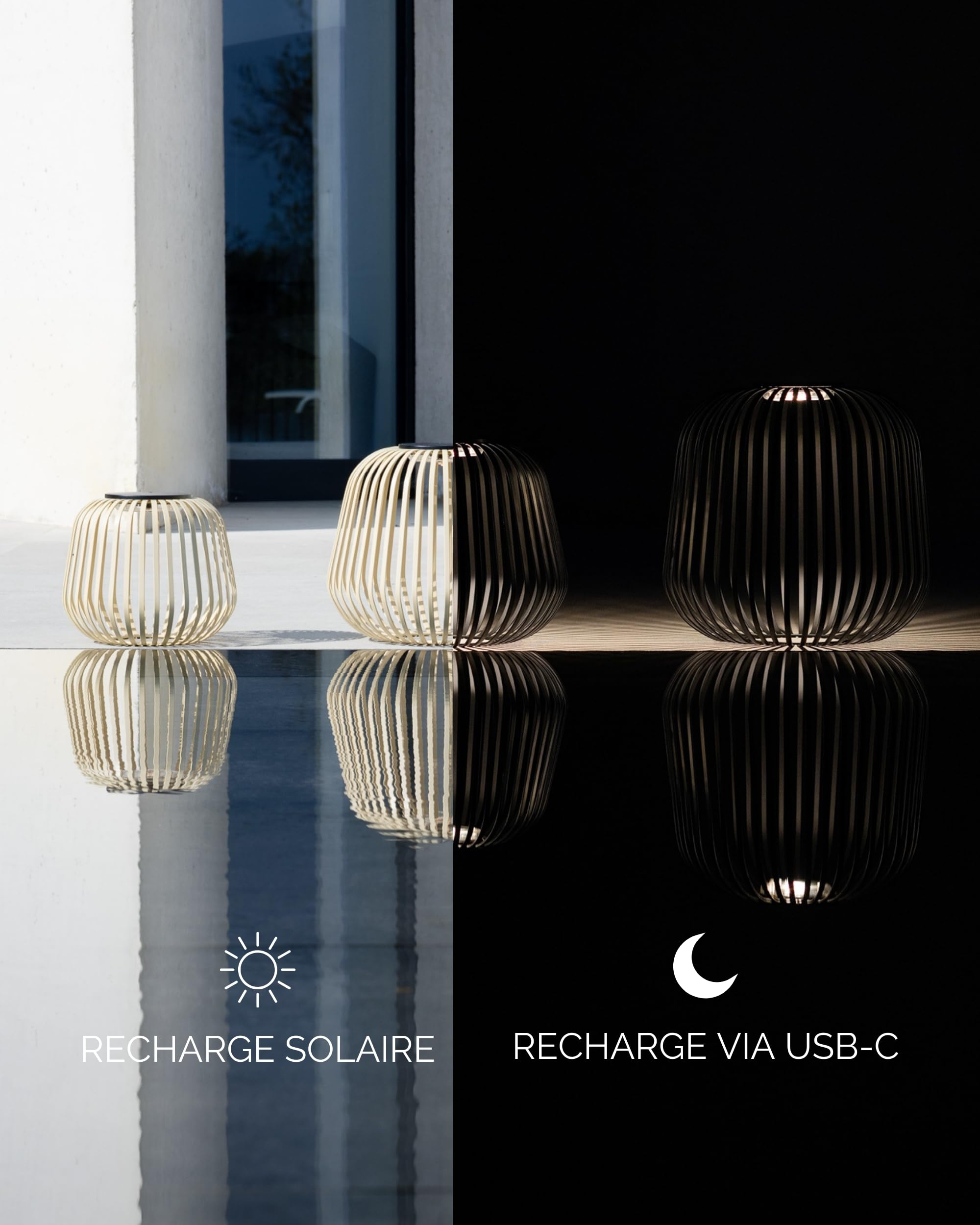 LUUK Studio Lanterne Solaire Grande, Rechargeable Lampe de Terrasse, sans fil étanchéité IP65 pour usage intérieur et extérieur, Decoration jardin, Eclairage Balcon, Lumière dimmable, Beige sable