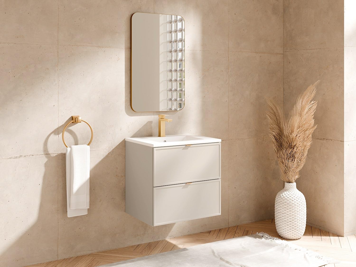Vente-unique - Mueble de Lavabo Ondil - L 60cm x A 45cm x H 60cm - MDF - Beige