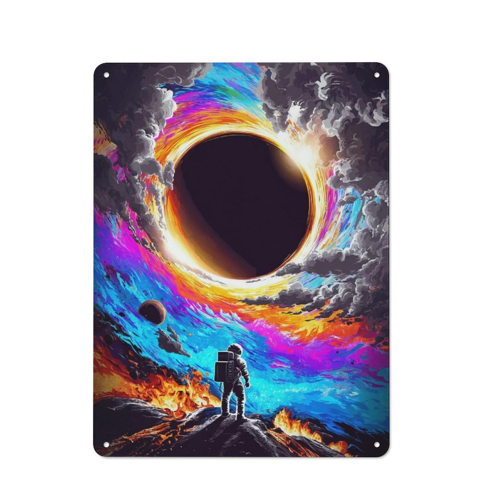 Rustic Astronaut Before Black Hole Decorative Tin Sign 40x30cm, Cottage Wall Art for Cottage, Kitchen, Hallway Or Breakfast Nook