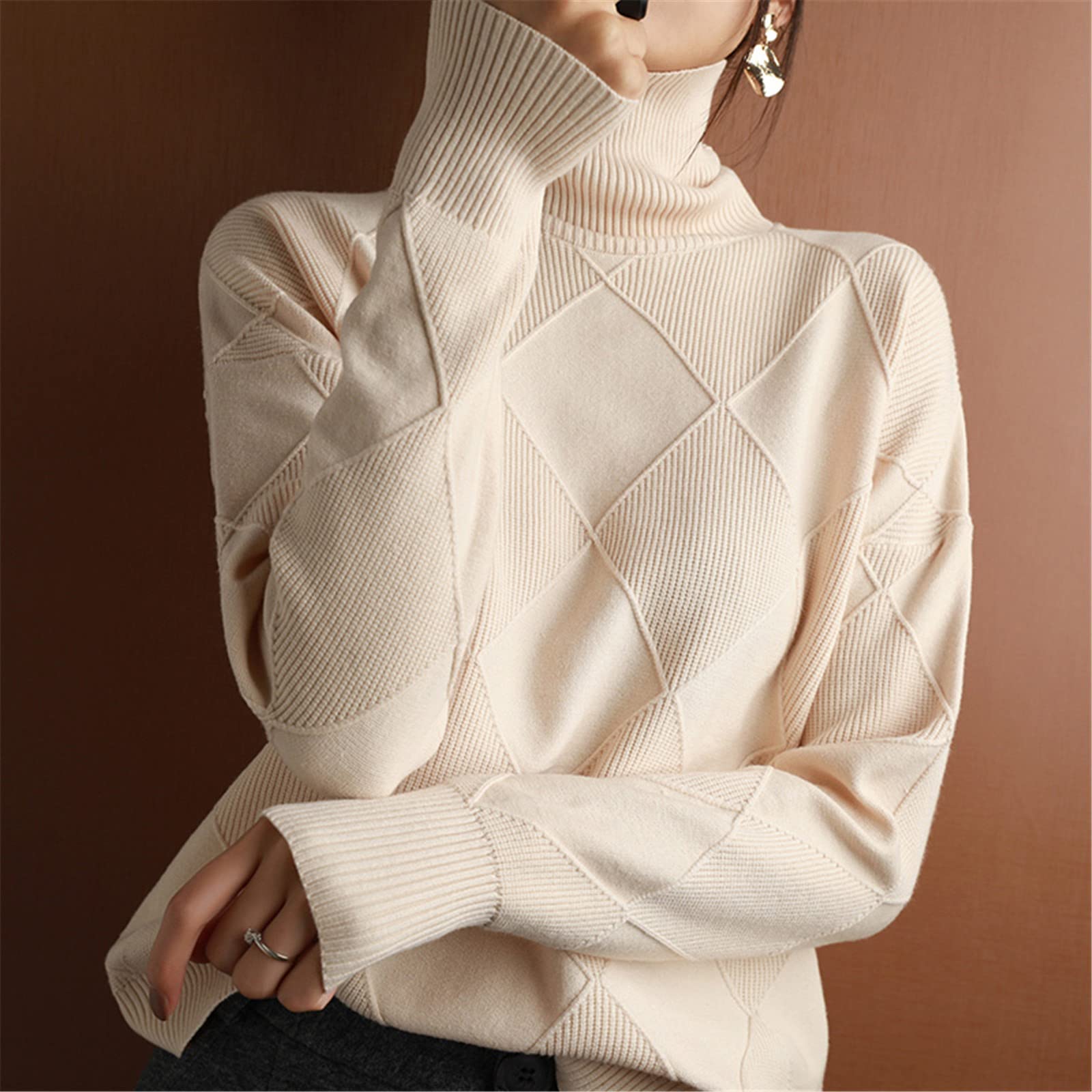 Kelsiop Maglione di cashmere Maglione Dolcevita Delle Donne Tinta Unita Maglia Dolcevita Pullover Allentato Plus Size Maglione