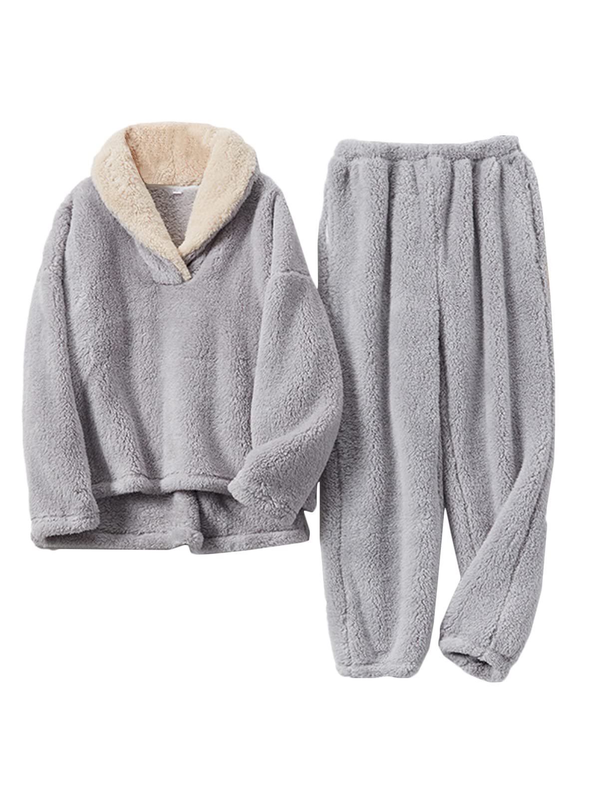 Jenkoon Winter Warm Pajamas For Women Coral Fleece Pajamas Set Flannel Sleepwear 2 Piece Loungewear