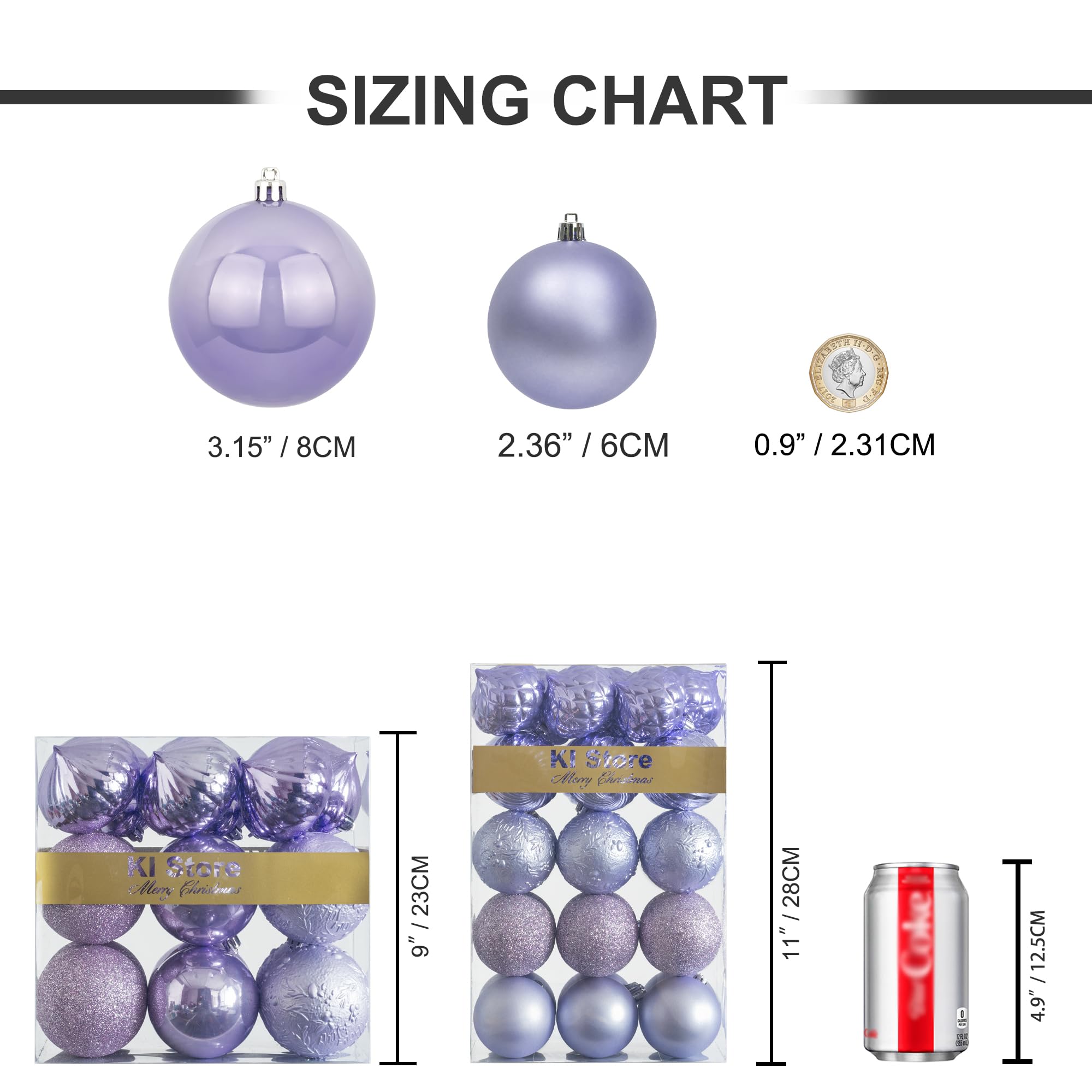KI Store 18 bolas de Navidad 8 cm púrpura lavanda árbol de Navidad adornos de decoración irrompibleBolas para colgar Navidad decoraciones festivales decoraciones Navidad