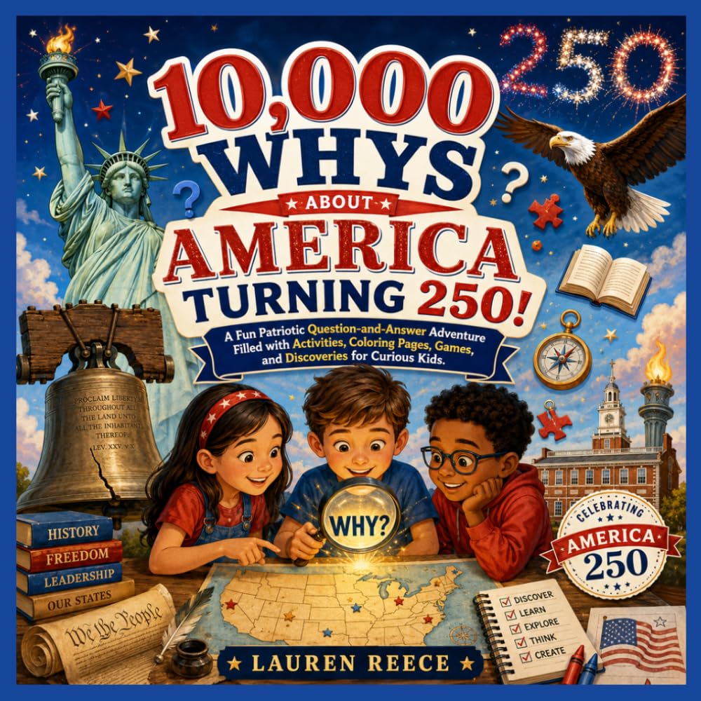 10,000 Whys About America Turning 250: A Fun Patriotic Question-and-Answer Activity Book for Kids Celebrating U.S. History, Freedom, Independence Day, ... Coloring Pages, and America’s 250th Birthday