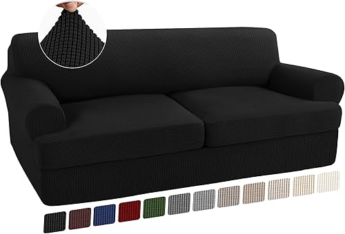 Turquoize Fundas elásticas para sofá de 3 piezas con cojines en forma de T, fundas para muebles con 2 fundas individuales de cojín en forma de T,