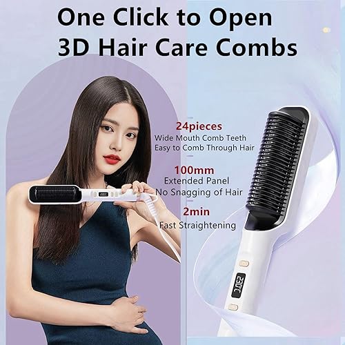 Miniatura 5 de Peine alisador de cabello de iones negativos de 110 V, peine alisador de cabello 2 en 1 y peine rizador para cabello seco y cabello húmedo,