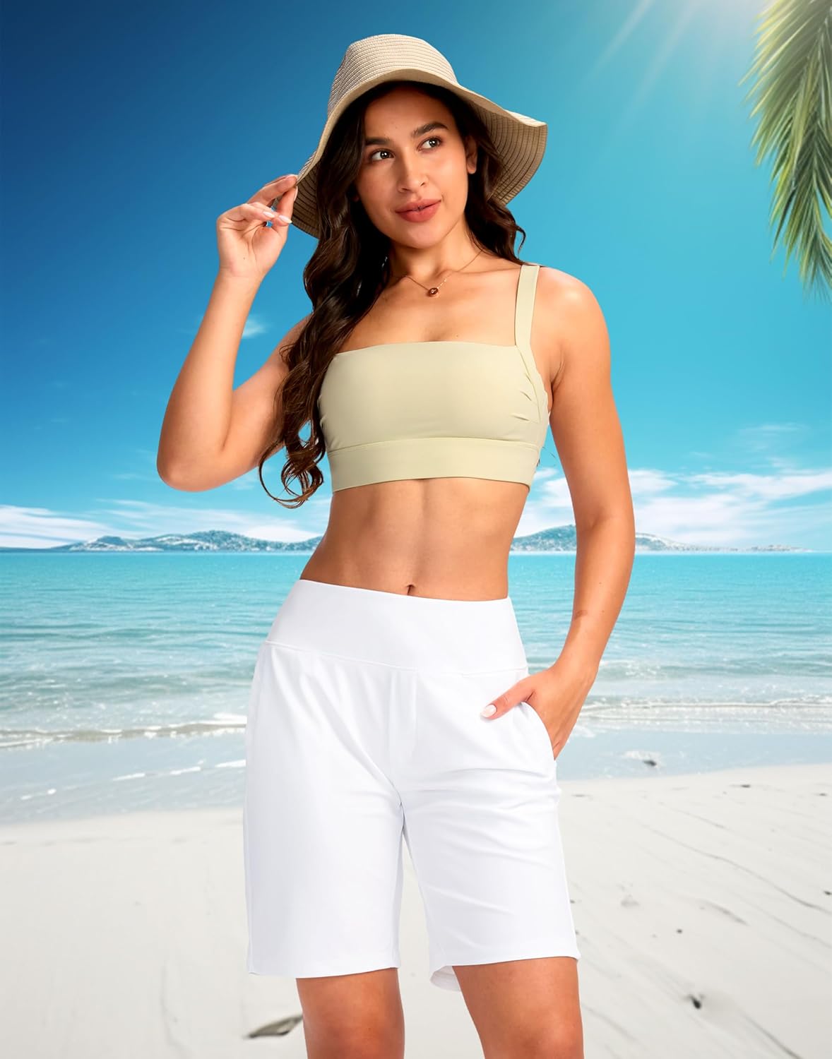 Viodia Women's 9" Long Swim Shorts Modest Swimsuits Bathing Suit Knee Length Bermuda Board Shorts for Women with Pocket - Image 3