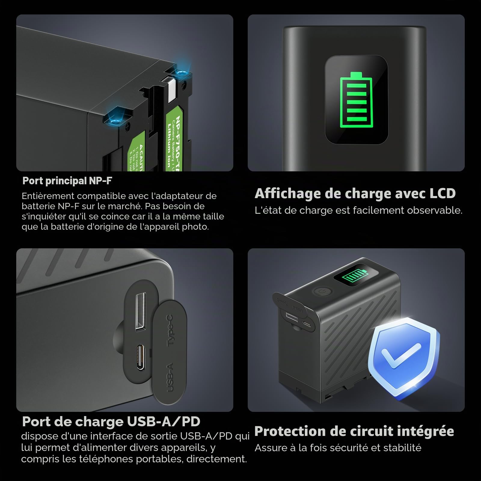 NP-F750 6000mAh USB-C Batterie à Chargement Direct pour Sony NPF F980 F970 F960 F930 F770 F750 F550, CCD-TRV815,DCR-TRV9,CCD-TR3,CCD-TRV82,DCR-TRV900,CCD-TR3000,CCD-TRV85,DCR-VX200,CCD-TR3300 (2Pcs)