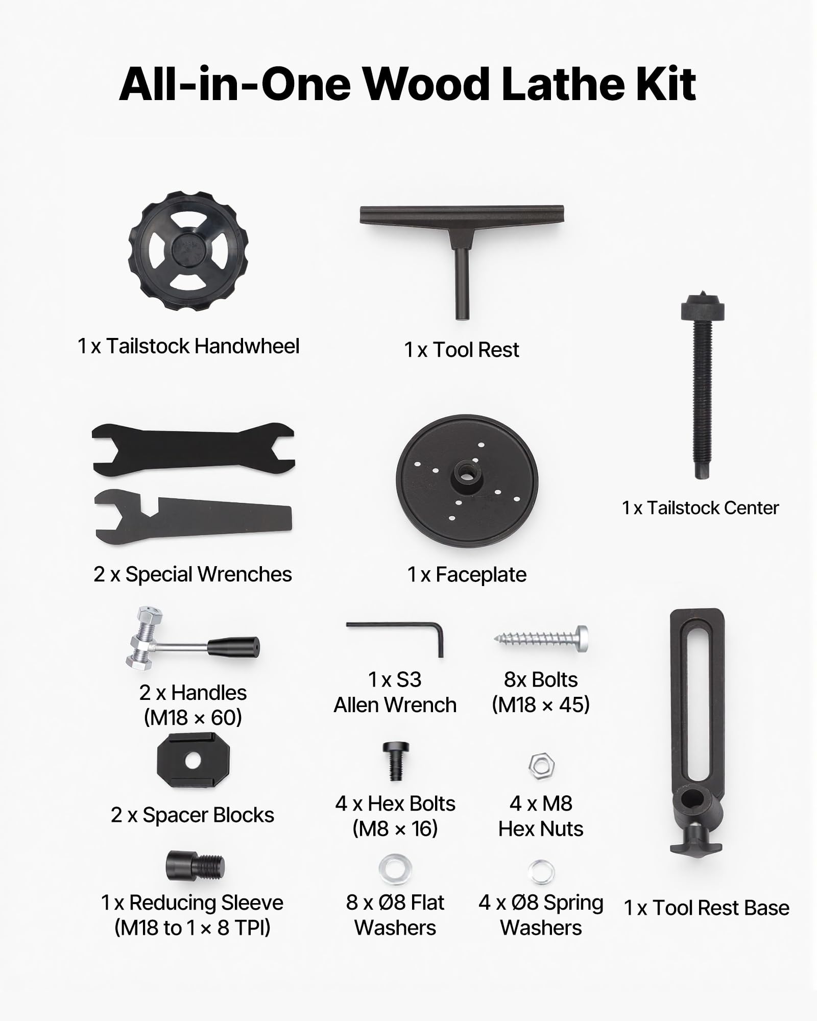 VEVOR Tornio per Legno da Banco 375 W 355 x 1016 mm 4 Velocità Regolabili